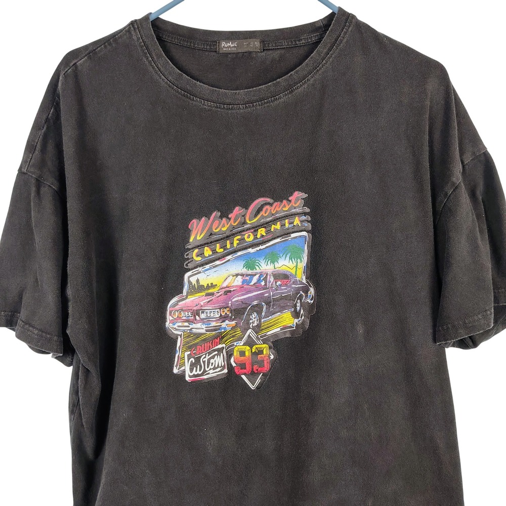 Womens SZ L Romwe West Coast California Graphic Tee Black Retro Streetwear